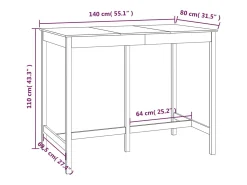 Mesa alta de bar de madera maciza de pino 140x80x110 cm