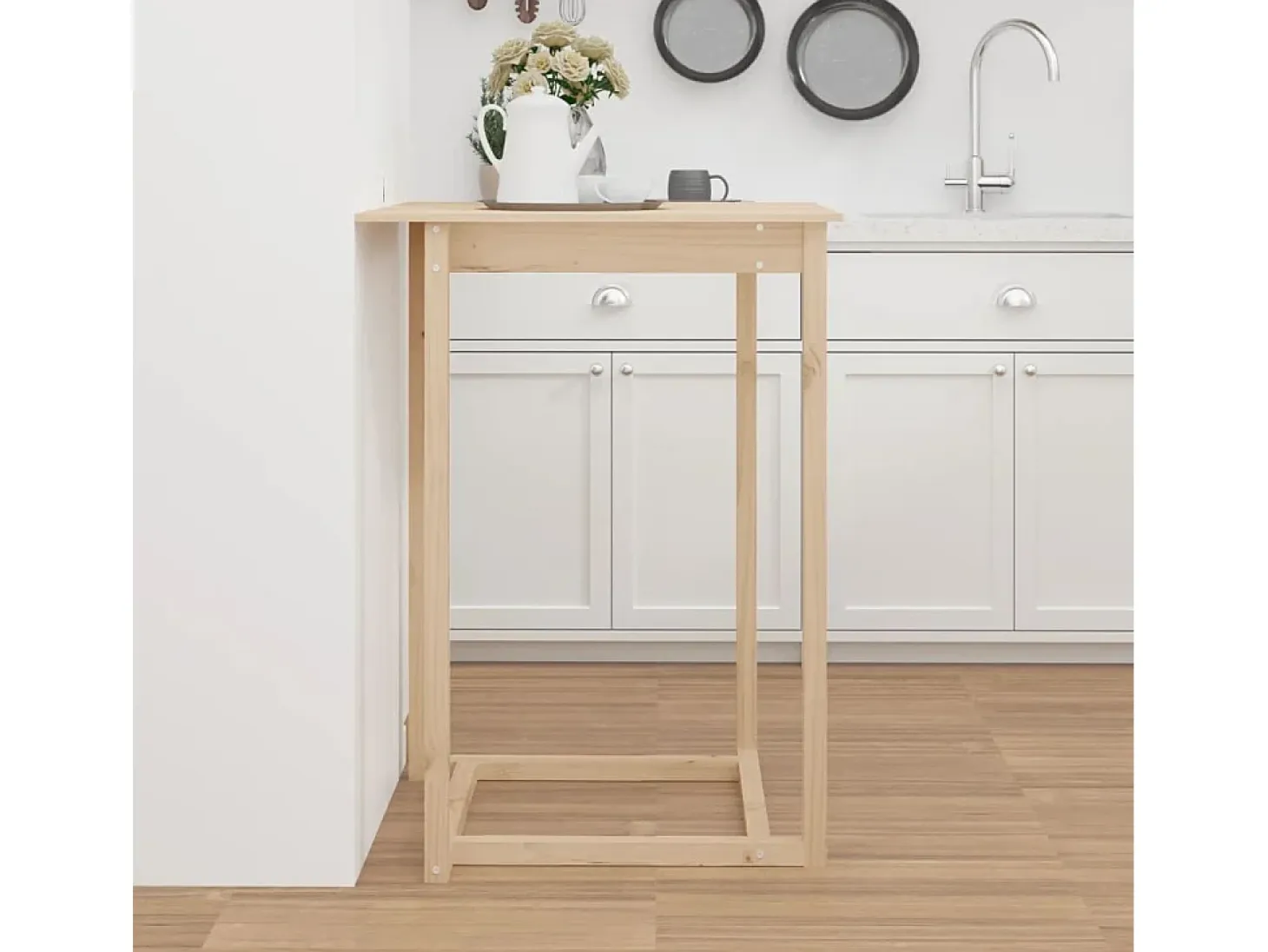 Mesa alta de bar de madera maciza de pino 80x80x110 cm