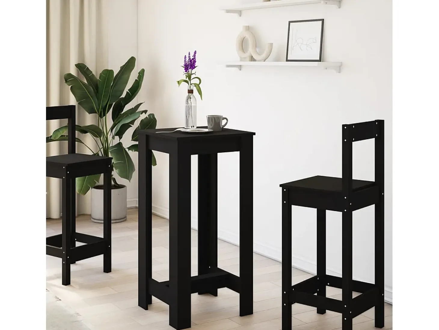 Mesa alta de bar madera de ingeniería negra 51x50x103,5 cm