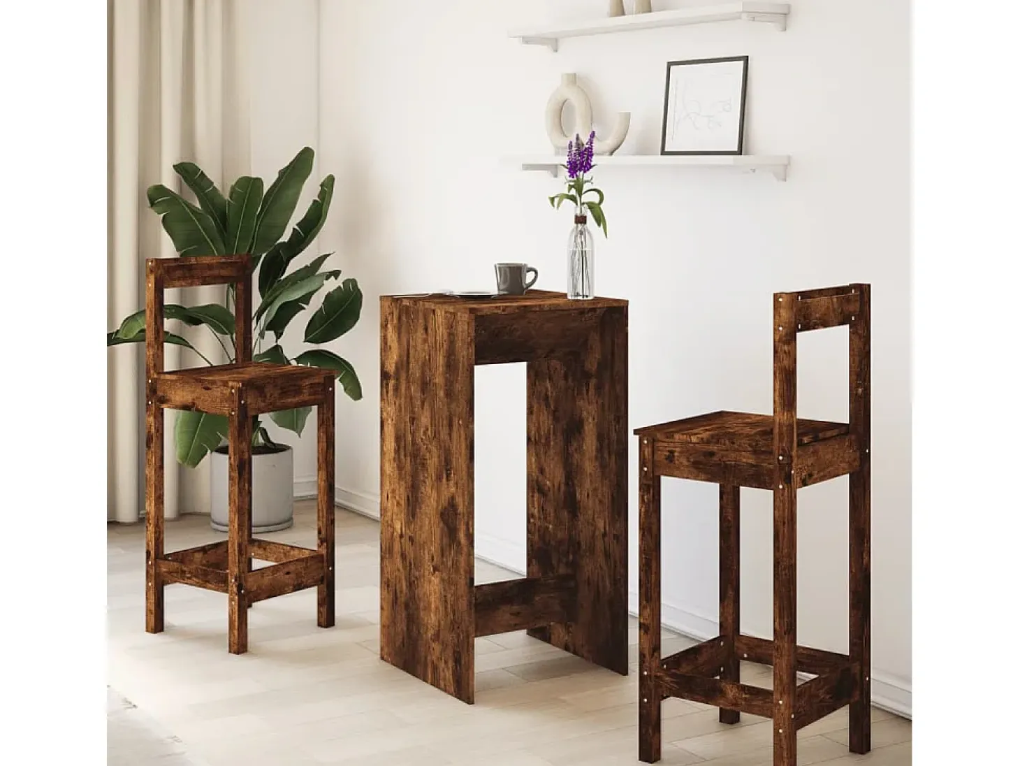 Mesa alta de bar madera ingeniería roble ahumado 51x50x103,5 cm