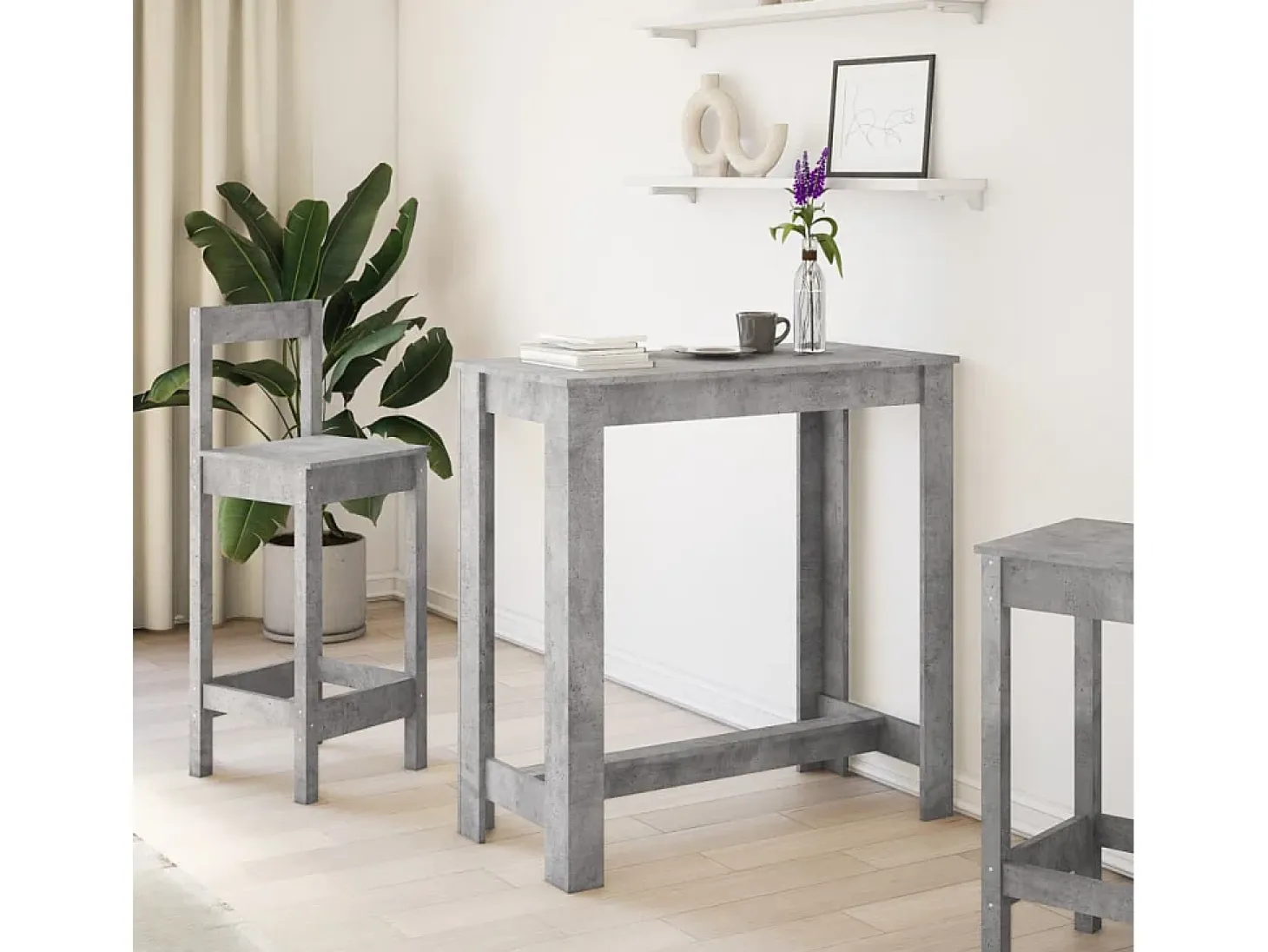 Mesa alta de bar madera ingeniería gris hormigón 102x50x103,5cm