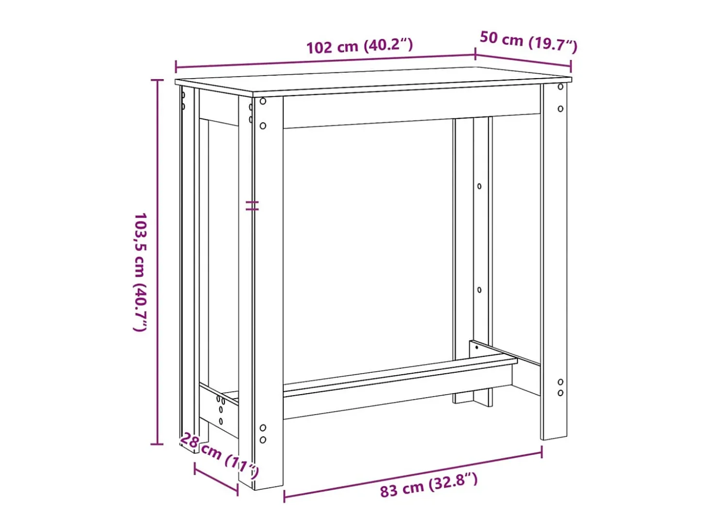 Mesa alta de bar madera ingeniería gris hormigón 102x50x103,5cm