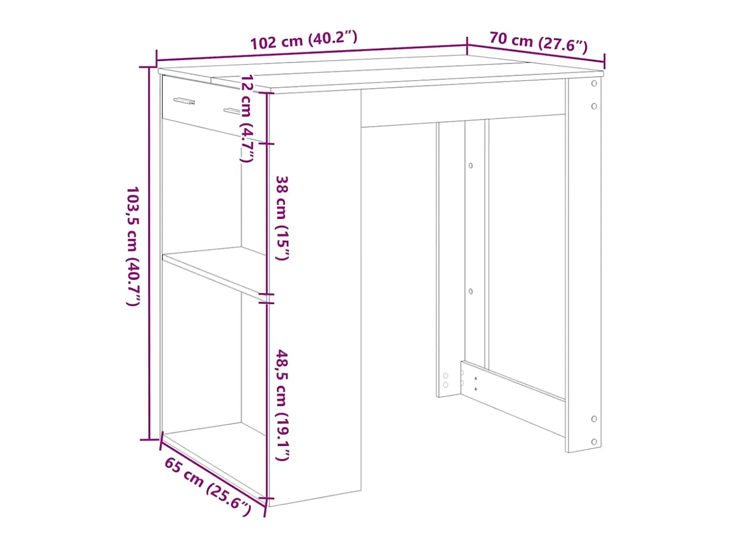 Mesa alta de bar madera ingeniería blanca 102x70x103,5 cm