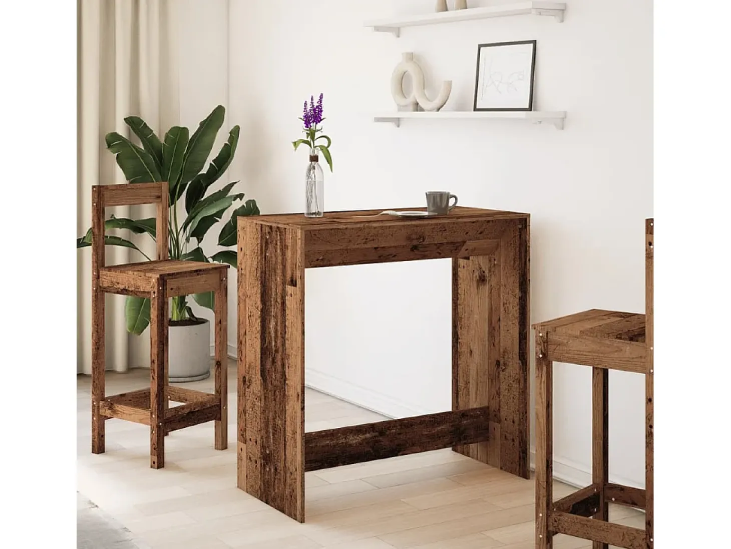 Mesa alta de bar madera ingeniería envejecida 102x50x103,5 cm