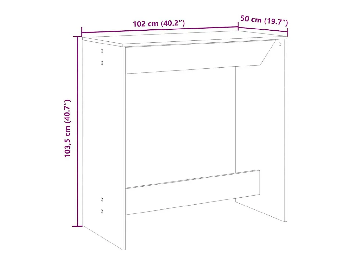 Mesa alta de bar madera ingeniería envejecida 102x50x103,5 cm