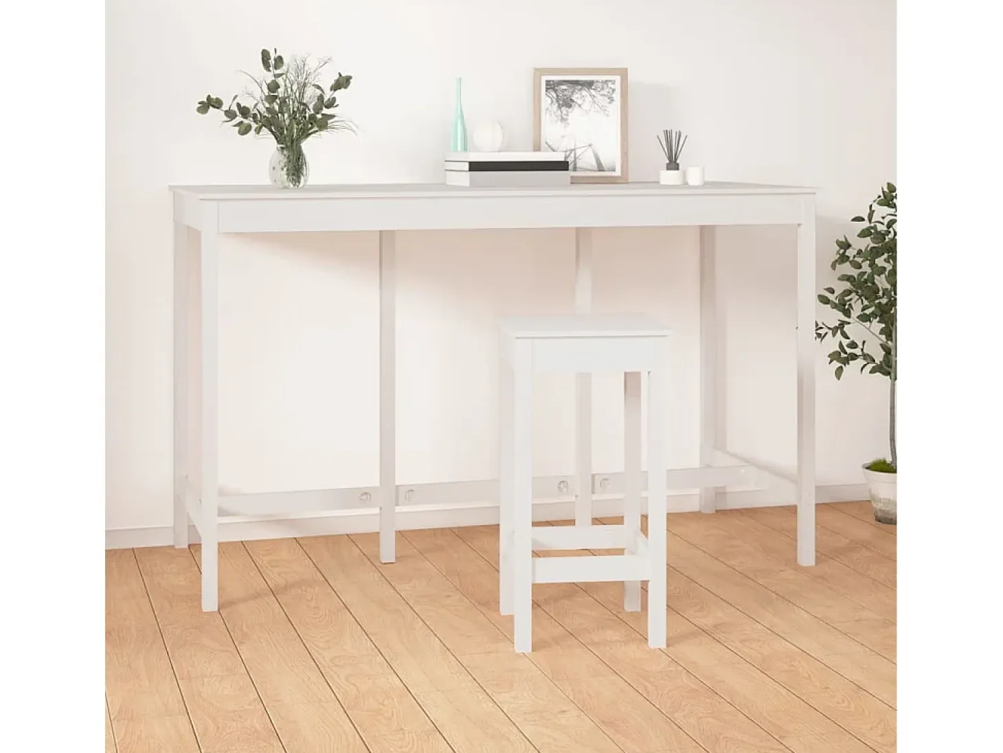 Mesa alta de bar madera maciza de pino blanco 180x80x110 cm