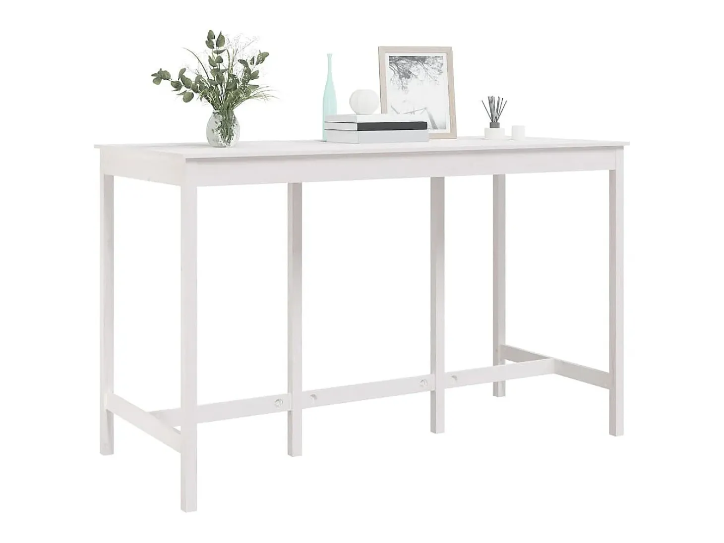 Mesa alta de bar madera maciza de pino blanco 180x80x110 cm