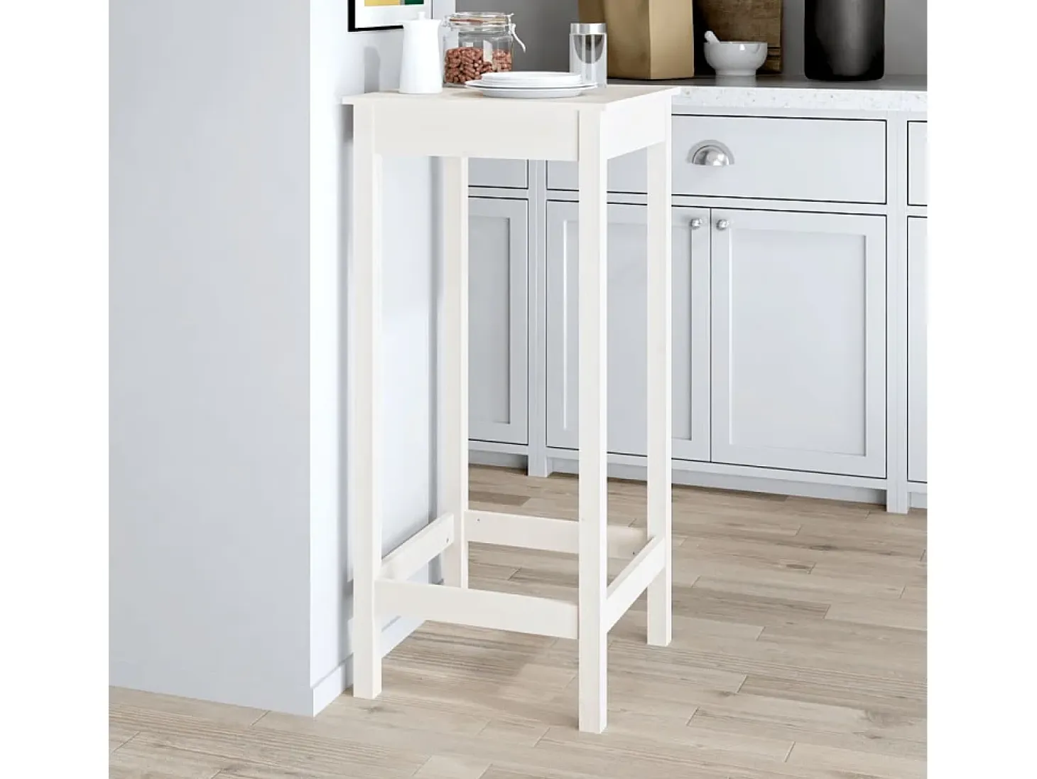 Mesa alta de bar madera maciza de pino blanco 50x50x110 cm