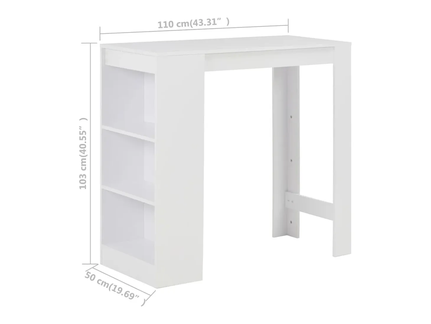 Mesa alta de cocina con estantería blanco 110x50x103 cm