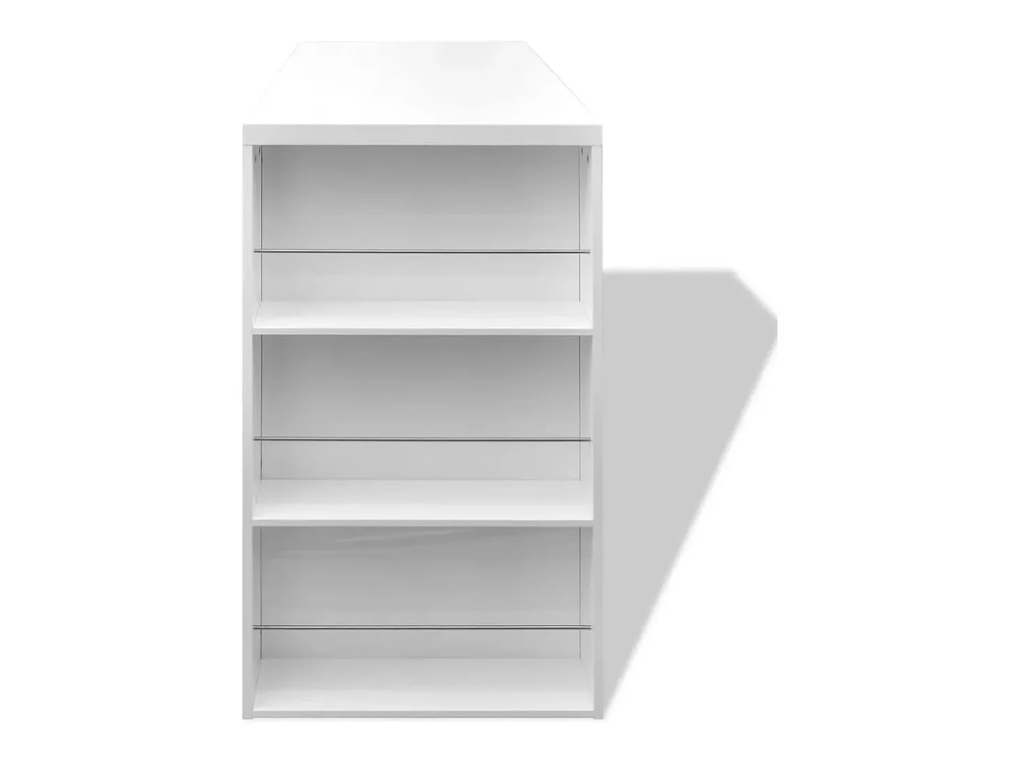 Mesa alta de cocina con estantes para botellas blanca brillante