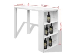 Mesa alta de cocina con estantes para botellas blanca brillante