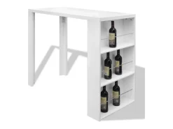 Mesa alta de cocina con estantes para botellas blanca brillante