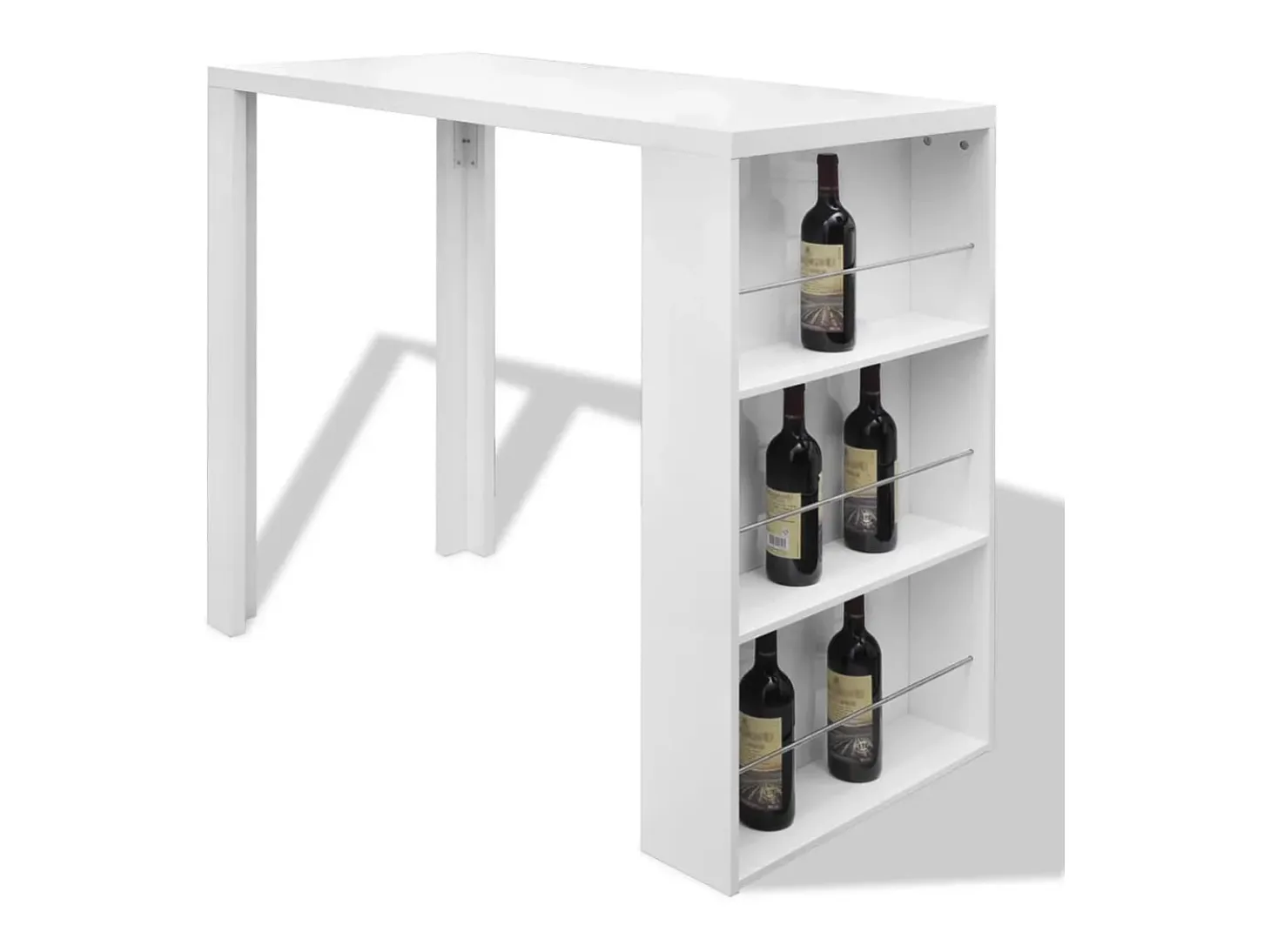Mesa alta de cocina con estantes para botellas blanca brillante