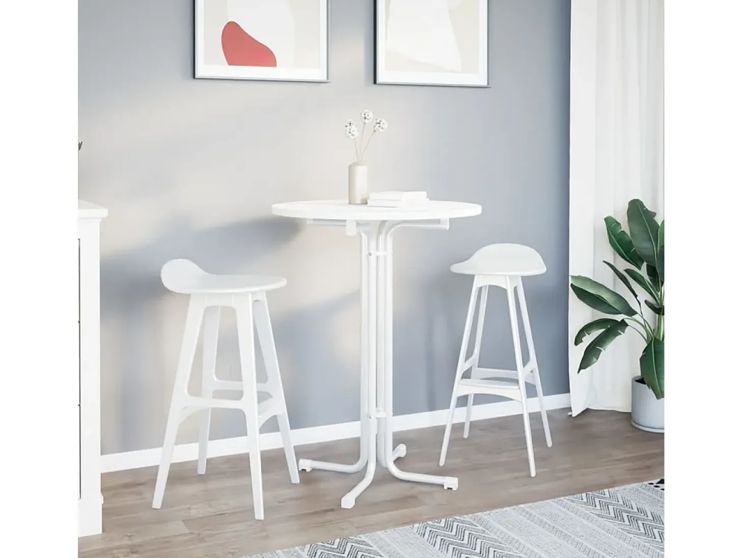 Mesa alta de comedor madera ingeniería y acero blanco Ø80x110cm ES231018