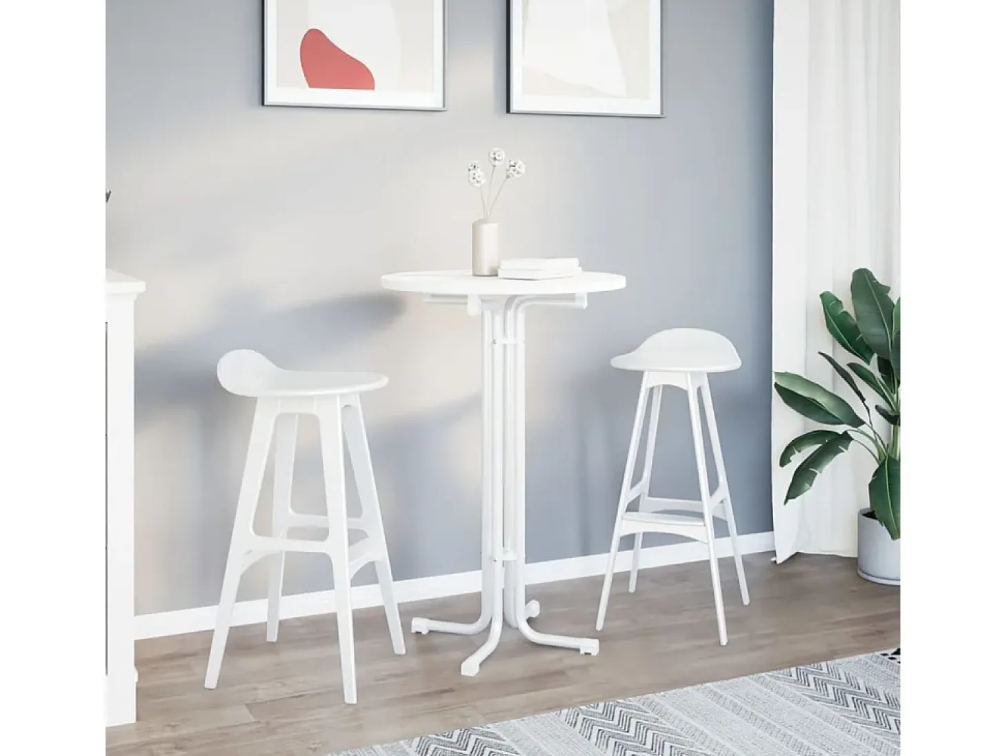 Mesa alta de comedor madera ingeniería y acero blanco Ø70x110cm