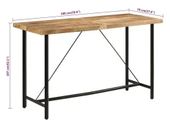 Mesa alta de hierro y madera maciza de mango 180x70x107 cm