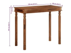 Mesa alta de madera maciza de acacia 120x60x107 cm