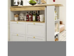 Mesa alta giratoria 360°, con 4 cajones y estantes abiertos, diseño moderno, MDF, blanco (105x39x102 cm)