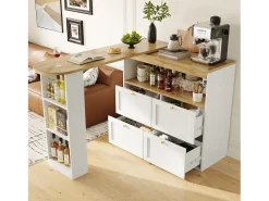 Mesa alta giratoria 360°, con 4 cajones y estantes abiertos, diseño moderno, MDF, blanco (105x39x102 cm)