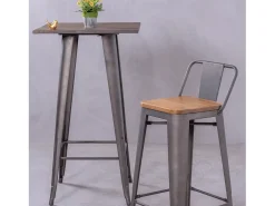 Mesa alta industrial en acero envejecido y madera oscura - Bistro - Antique