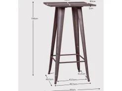 Mesa alta industrial en acero envejecido y madera oscura - Bistro - Antique