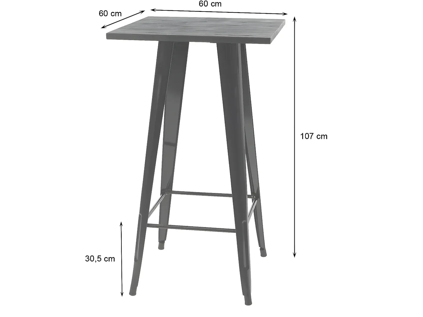 Mesa alta MCW-A73 con tablero de madera incluido, gris