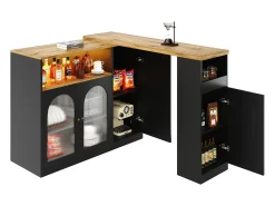 Mesa alta pivotante 360°, diseño moderno, negro mate con puerta en cristal Changhong et éclairage LED, mueble de gama (197x39,6x100 cm)