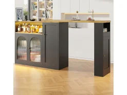 Mesa alta pivotante 360°, diseño moderno, negro mate con puerta en cristal Changhong et éclairage LED, mueble de gama (197x39,6x100 cm)