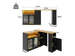 Mesa alta pivotante 360°, diseño moderno, negro mate con puerta en cristal Changhong et éclairage LED, mueble de gama (197x39,6x100 cm)