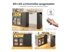Mesa alta pivotante 360°, diseño moderno, negro mate con puerta en cristal Changhong et éclairage LED, mueble de gama (197x39,6x100 cm)