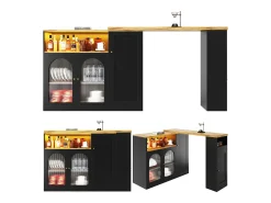 Mesa alta pivotante 360°, diseño moderno, negro mate con puerta en cristal Changhong et éclairage LED, mueble de gama (197x39,6x100 cm)