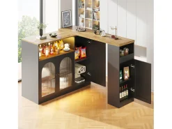 Mesa alta pivotante 360°, diseño moderno, negro mate con puerta en cristal Changhong et éclairage LED, mueble de gama (197x39,6x100 cm)
