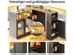 Mesa alta pivotante 360°, diseño moderno, negro mate con puerta en cristal Changhong et éclairage LED, mueble de gama (197x39,6x100 cm)