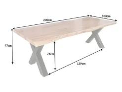 Mesa ARKAYA 200 cm – Tablero de madera maciza de acacia barnizada y patas de metal negro en X