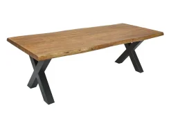Mesa ARKAYA 200 cm – Tablero de madera maciza de acacia barnizada y patas de metal negro en X