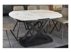 Mesa ATONIA – Ovalada extensible 130 a 190 cm – Tablero de cerámica efecto mármol blanco – Patas de metal – Estilo moderno