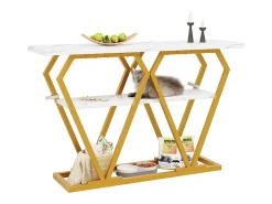 Mesa auxiliar (1) - 120 x 29,5 x 80 cm - Mesa de comedor, tablero de madera, tablero de mármol, blanco