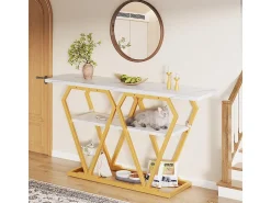 Mesa auxiliar (1) - 120 x 29,5 x 80 cm - Mesa de comedor, tablero de madera, tablero de mármol, blanco