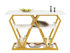 Mesa auxiliar (1) - 120 x 29,5 x 80 cm - Mesa de comedor, tablero de madera, tablero de mármol, blanco