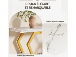 Mesa auxiliar (1) - 120 x 29,5 x 80 cm - Mesa de comedor, tablero de madera, tablero de mármol, blanco