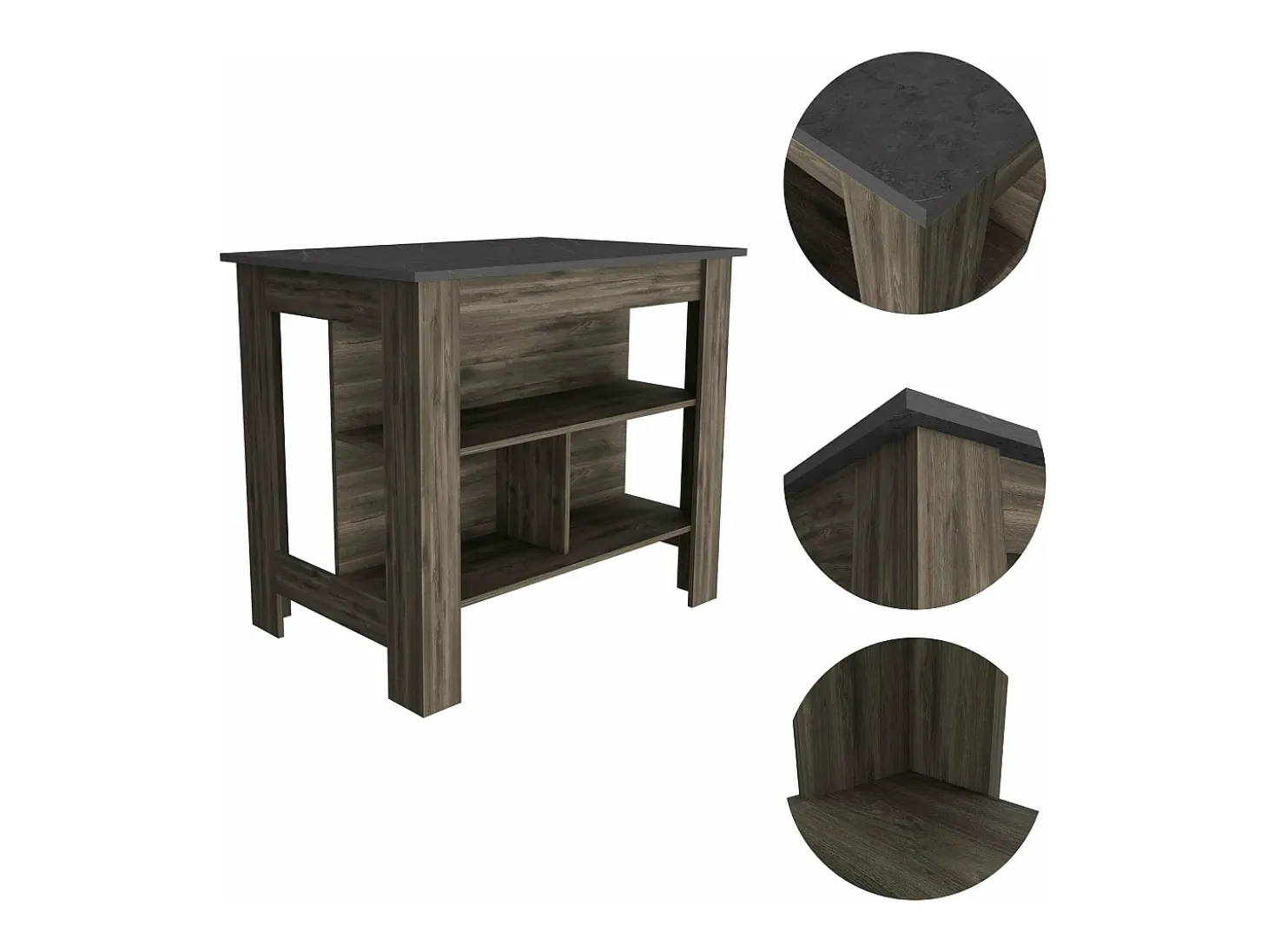 Mesa Auxiliar de cocina Cala en melamina con 3 estantes , 89.91 cm X 102.8 cm X 69.85 cm , Marrón