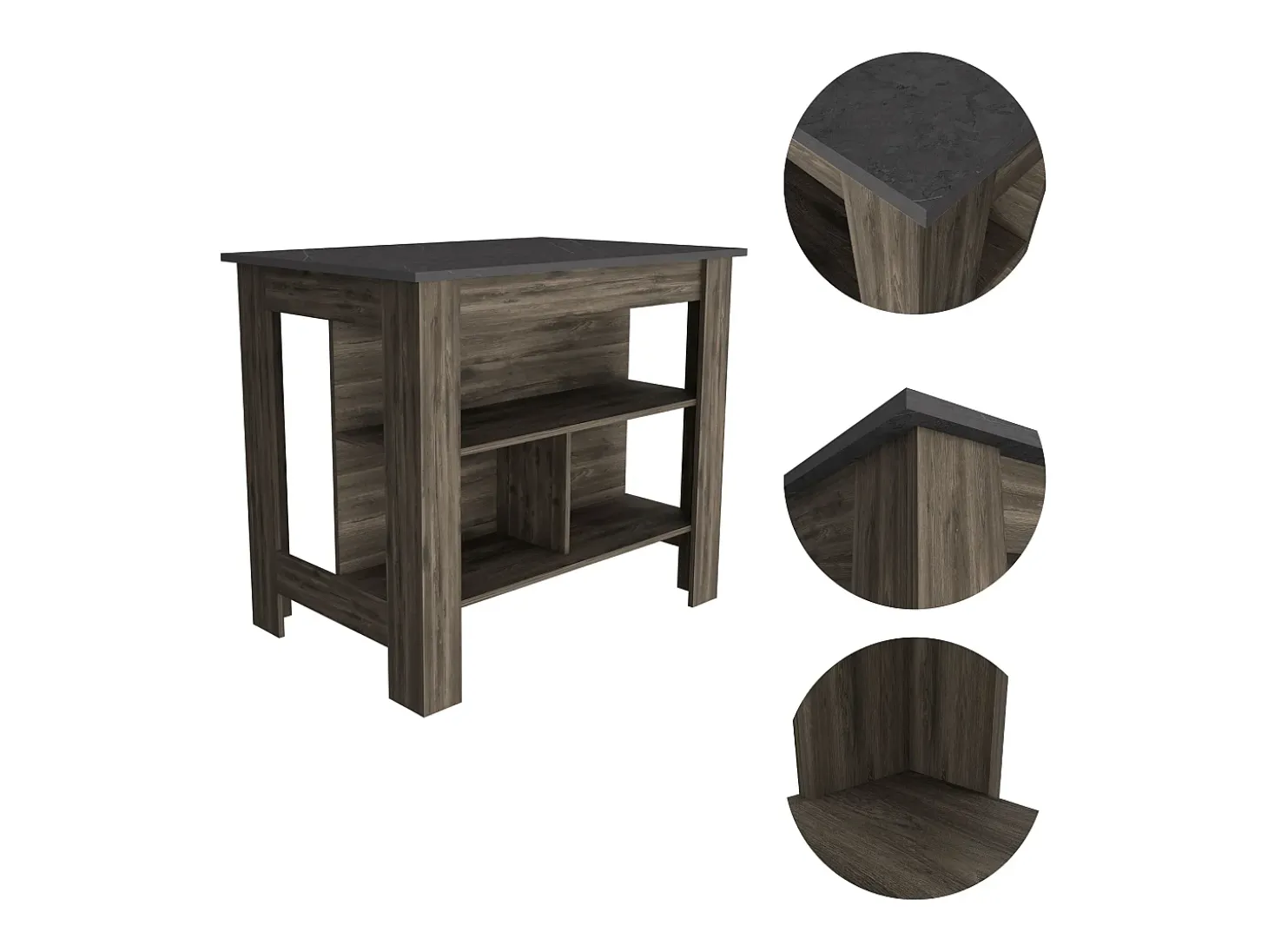 Mesa Auxiliar de cocina Cala en melamina con 3 estantes , 89.91 cm X 102.8 cm X 69.85 cm , Marrón