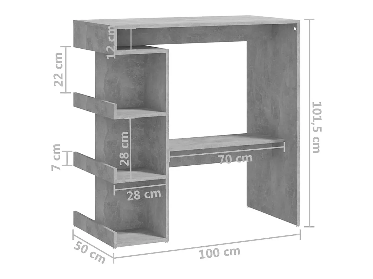Mesa bar almacenaje contrachapada gris hormigón 100x50x101,5 cm