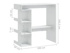 Mesa bar con estante aglomerado blanco brillo 100x50x101,5 cm