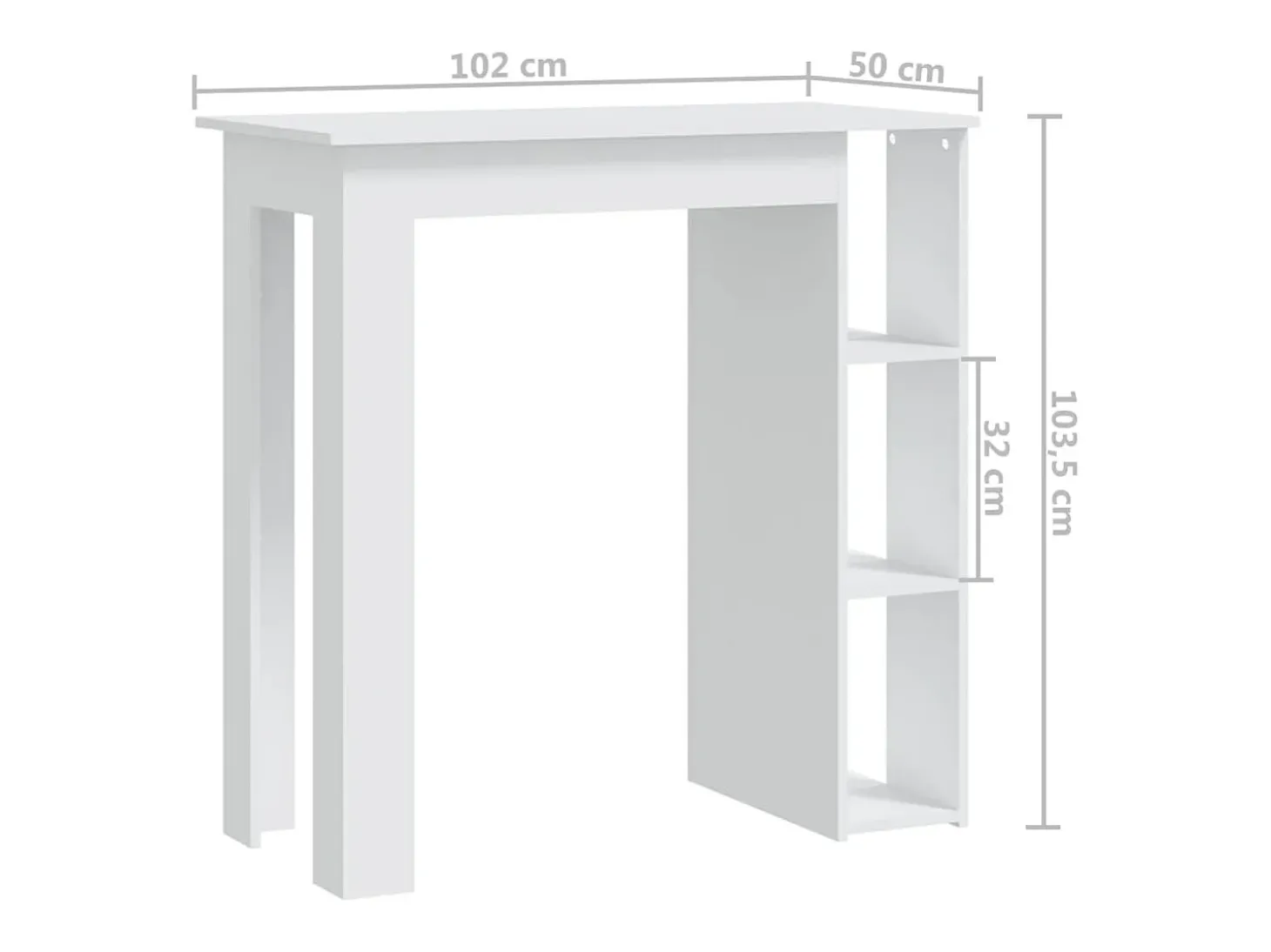 Mesa bar con estante madera contrachapada blanco 102x50x103,5cm