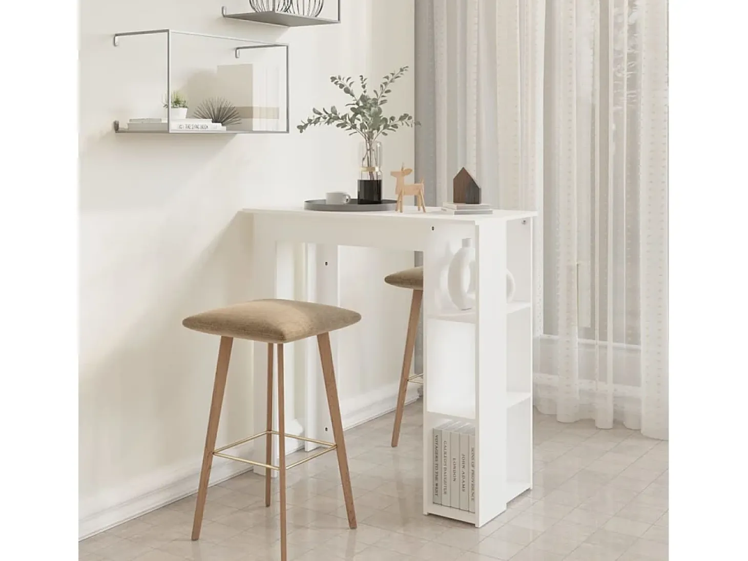 Mesa bar con estante madera contrachapada blanco 102x50x103,5cm