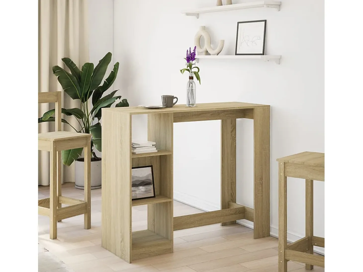 Mesa bar con estante madera roble Sonoma 124x46x103,5 cm