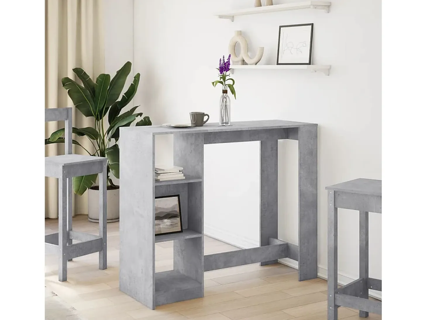 Mesa bar con estante madera gris hormigón 124x46x103,5 cm