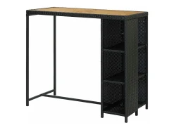 Mesa bar estante almacenaje 120x60x110 cm ratán sintético negro