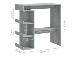 Mesa bar estante almacenaje gris Sonoma 100x50x101,5 cm
